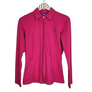 ESCADA SPORT‎ Jacket Womens Small Pink Cotton Rhinestone Zip Front Collared